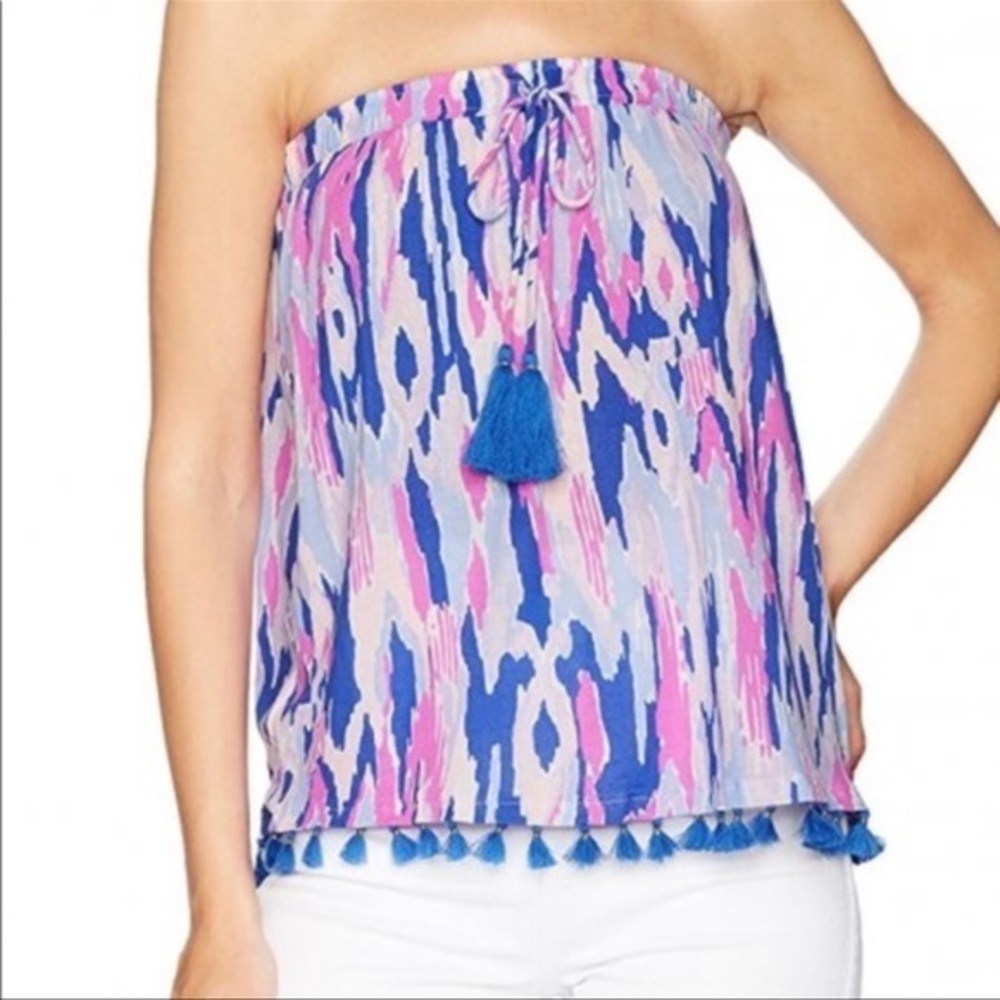 Lilly Pulitzer shirt too Palms Tube with tassels- Size -S